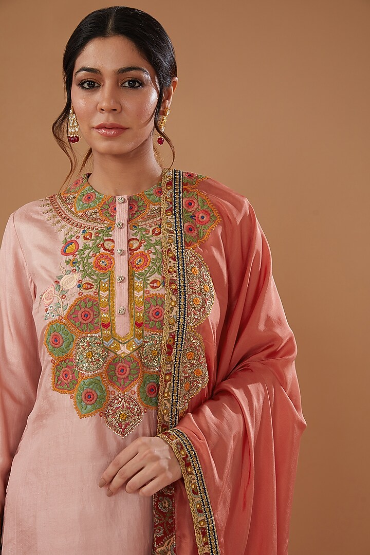 Candy Pink Silk Phulwari Kurta Set by Debyani at Pernia's Pop Up Shop