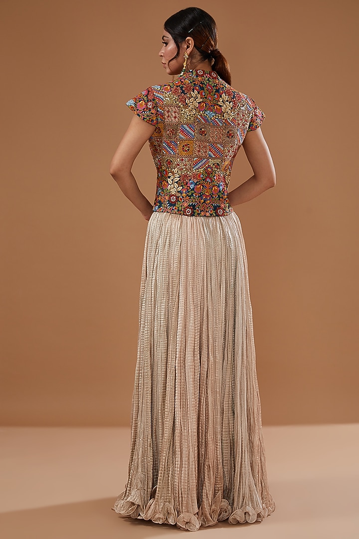 Multi-Colored Chanderi Jacket Set by Debyani at Pernia's Pop Up Shop