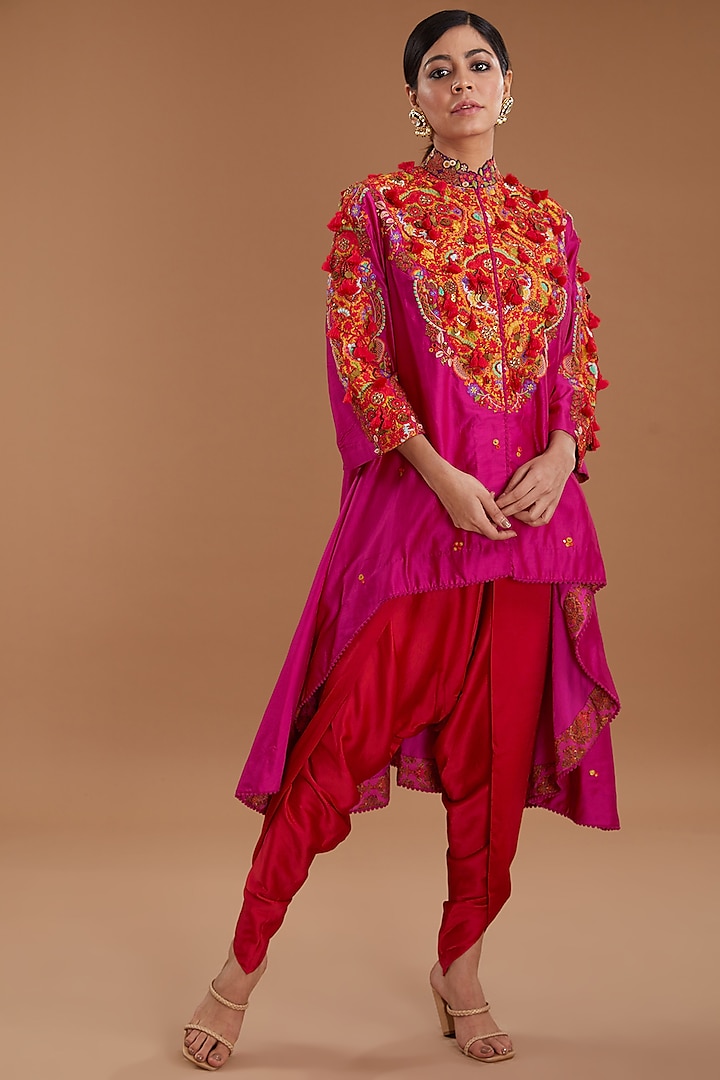 Pink Chanderi Jacket Set by Debyani at Pernia's Pop Up Shop