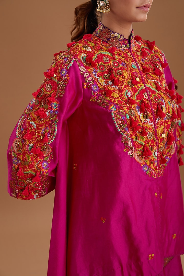 Pink Chanderi Jacket Set by Debyani at Pernia's Pop Up Shop