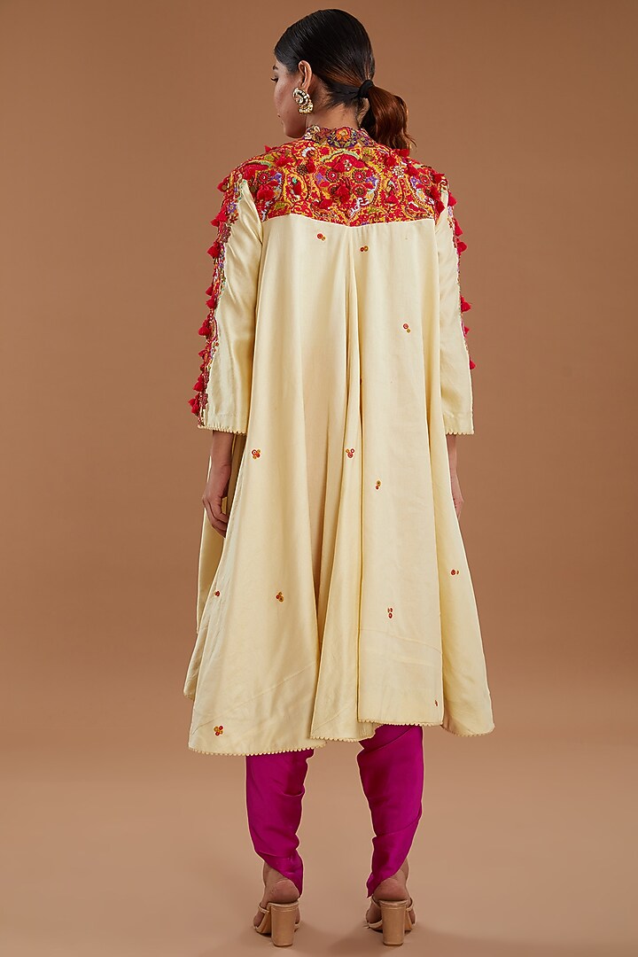 Ivory Chanderi Jacket Set by Debyani at Pernia's Pop Up Shop