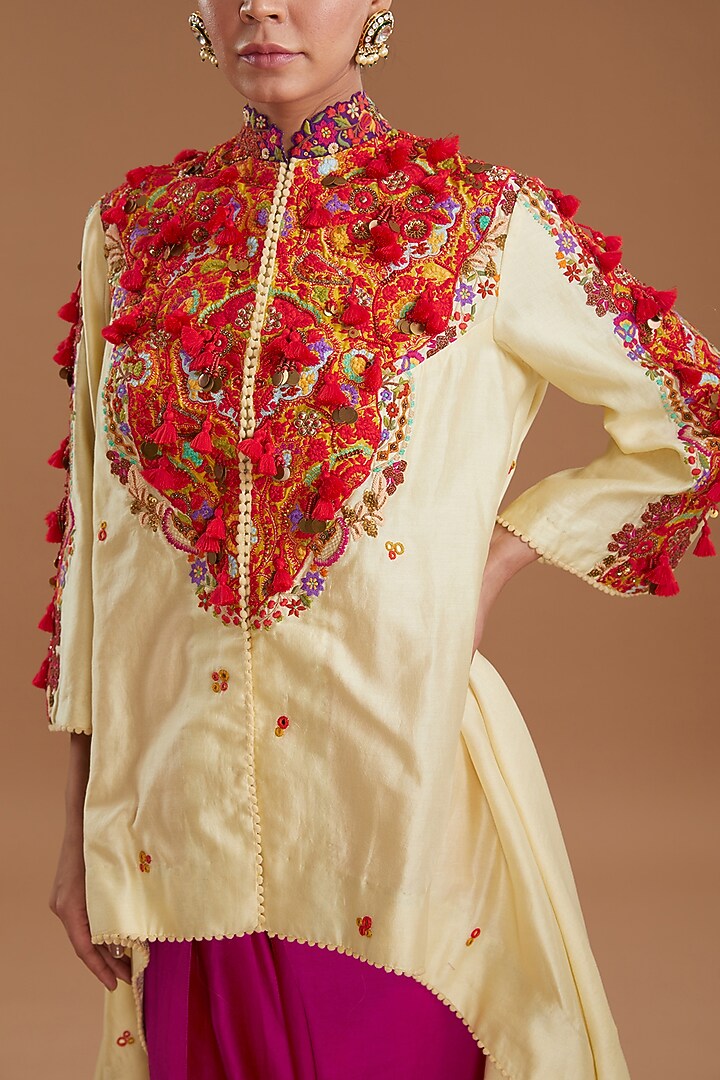 Ivory Chanderi Jacket Set by Debyani at Pernia's Pop Up Shop