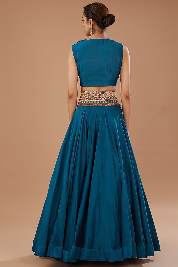 Blue Chanderi Embroidered Cape Set by Debyani at Pernia's Pop Up Shop