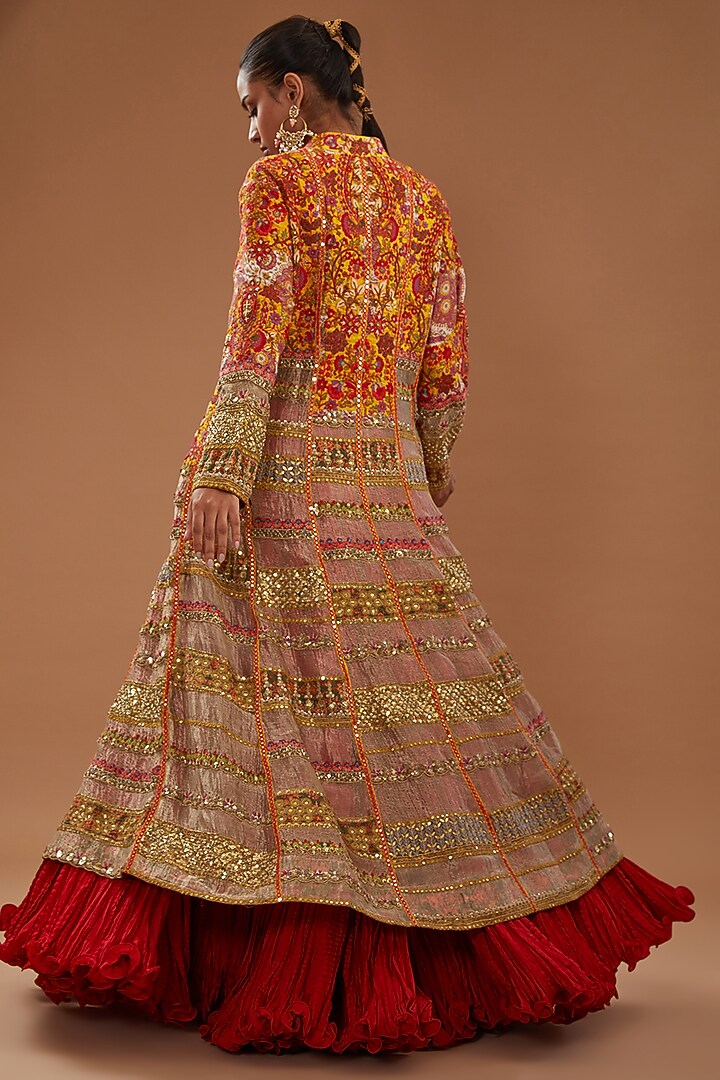Multi-Colored Tissue Embroidered Jacket Set by Debyani at Pernia's Pop Up Shop
