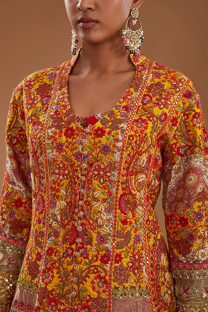 Multi-Colored Tissue Embroidered Jacket Set by Debyani at Pernia's Pop Up Shop