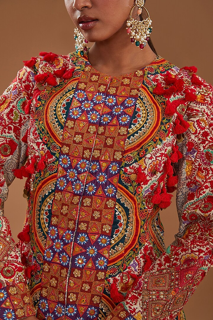 Multi-Colored Chanderi Jacket Set by Debyani at Pernia's Pop Up Shop