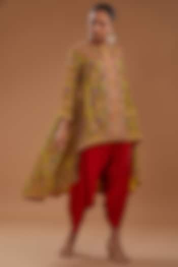 Yellow Chanderi Paisley Embroidered Jacket Set by Debyani at Pernia's Pop Up Shop