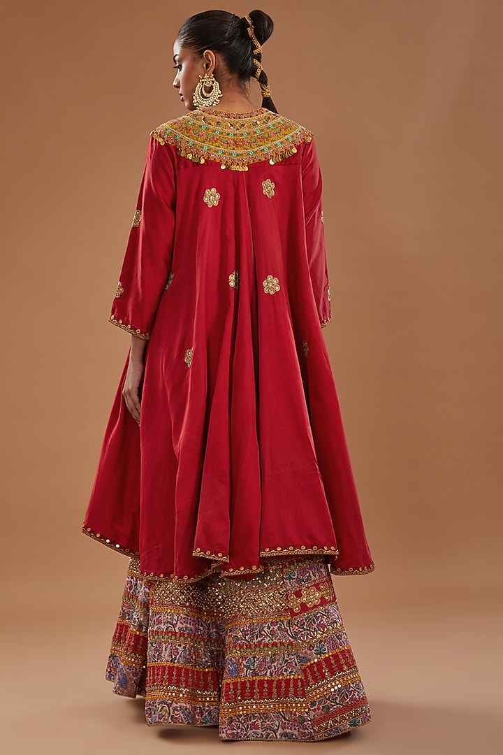 Multi-Colored Chanderi Bridal Sharara Set by Debyani at Pernia's Pop Up Shop