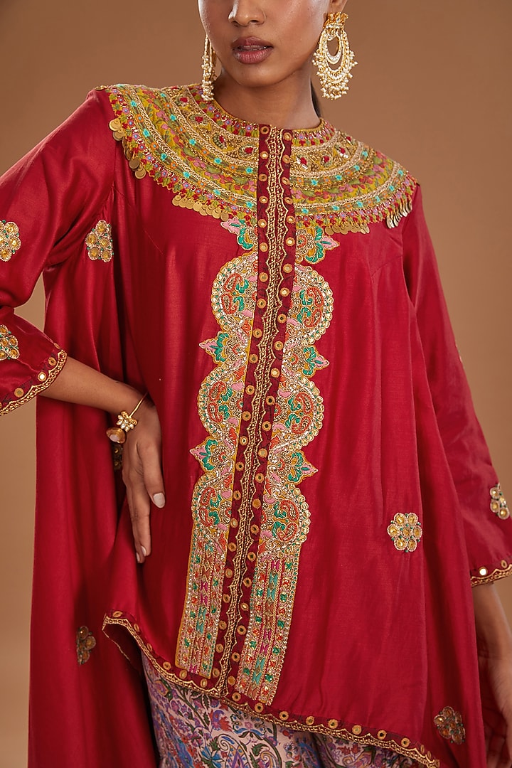 Multi-Colored Chanderi Bridal Sharara Set by Debyani at Pernia's Pop Up Shop