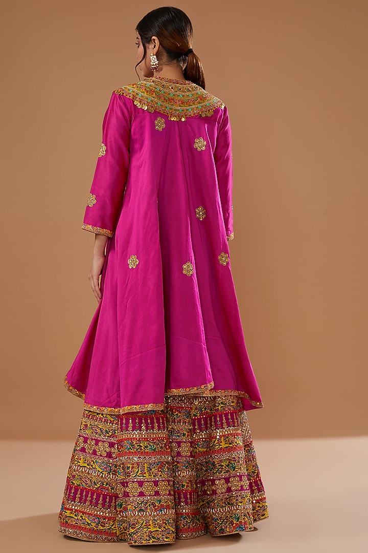 Magenta Chanderi Embroidered Jacket Set by Debyani at Pernia's Pop Up Shop
