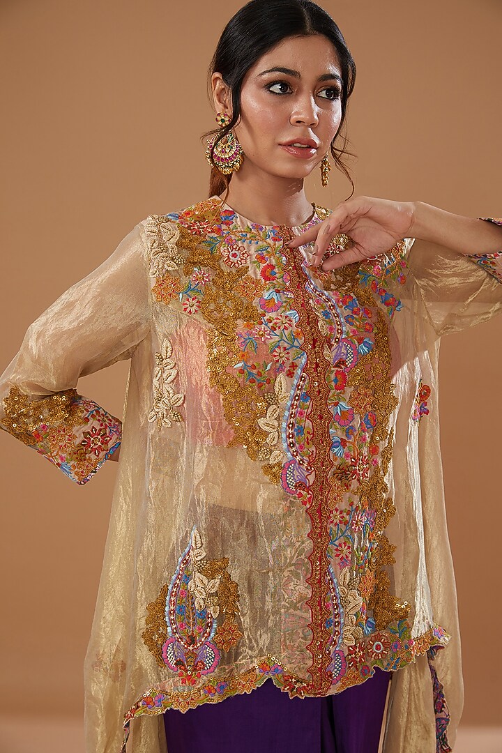 Gold Tissue Jacket Set by Debyani at Pernia's Pop Up Shop