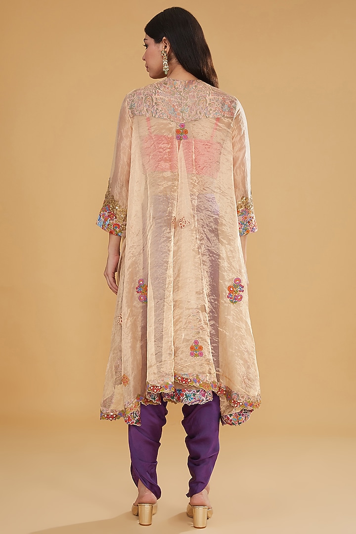 Gold Tissue Embroidered Trail Jacket Set by Debyani at Pernia's Pop Up Shop