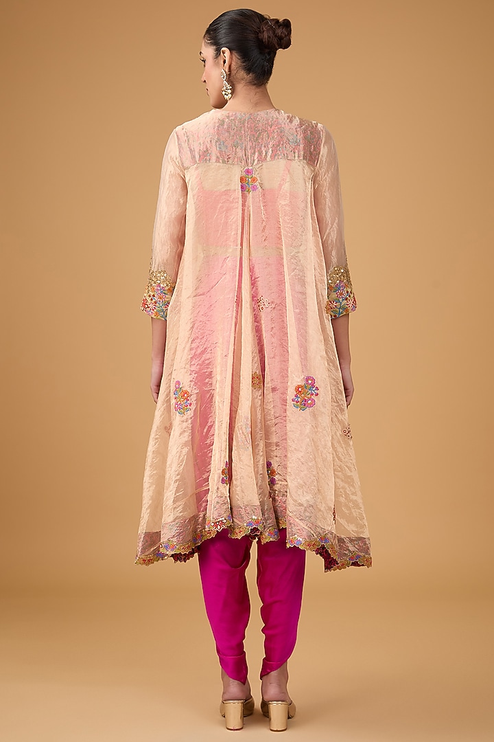 Ivory Tissue Embroidered Trail Jacket Set by Debyani at Pernia's Pop Up Shop