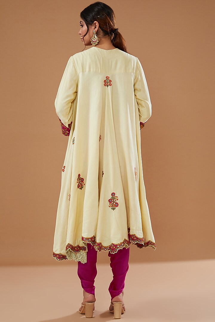 Ivory Chanderi Embroidered Jacket Set by Debyani at Pernia's Pop Up Shop