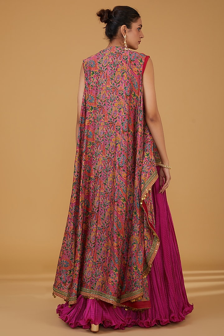 Magenta Chanderi Silk Crushed Skirt Set by Debyani at Pernia's Pop Up Shop