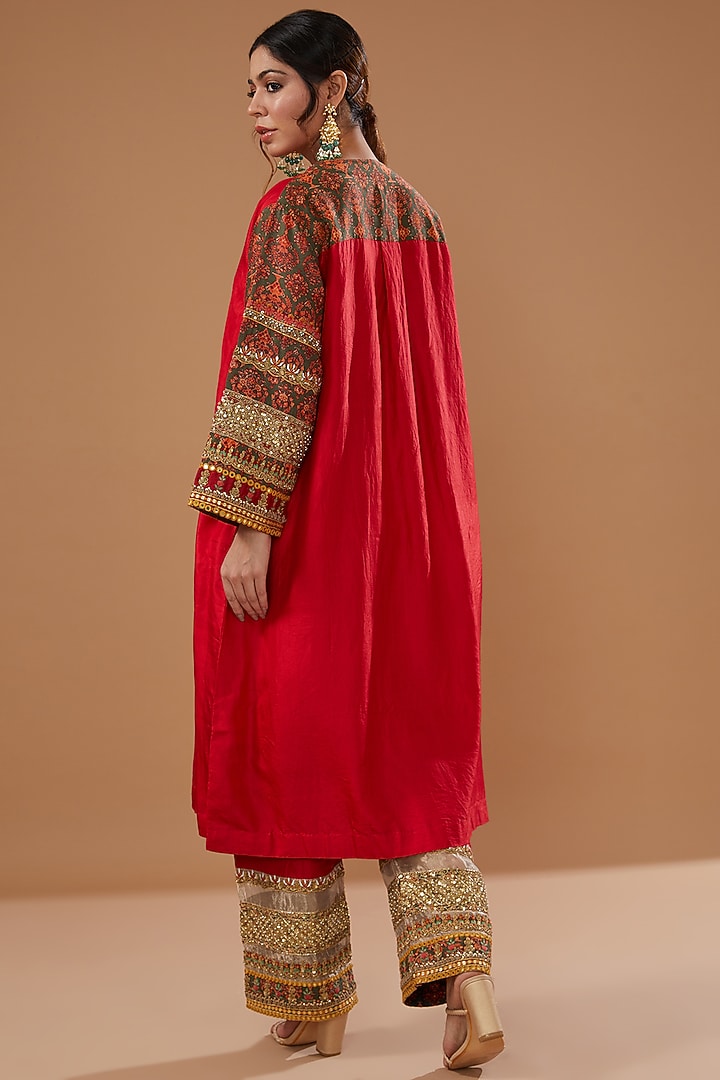 Red Silk Kurta Set by Debyani at Pernia's Pop Up Shop
