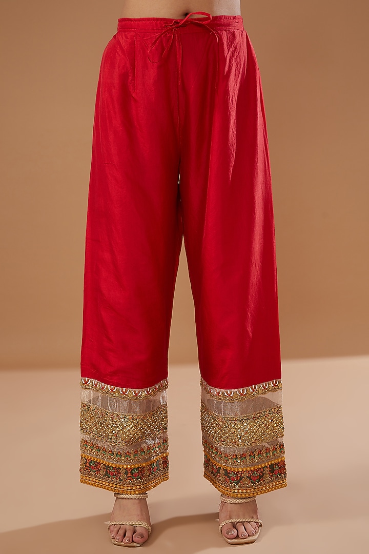 Red Silk Kurta Set by Debyani at Pernia's Pop Up Shop
