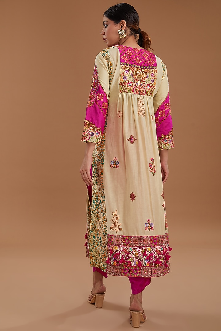 Ivory Chanderi Gathered Kurta Set by Debyani at Pernia's Pop Up Shop
