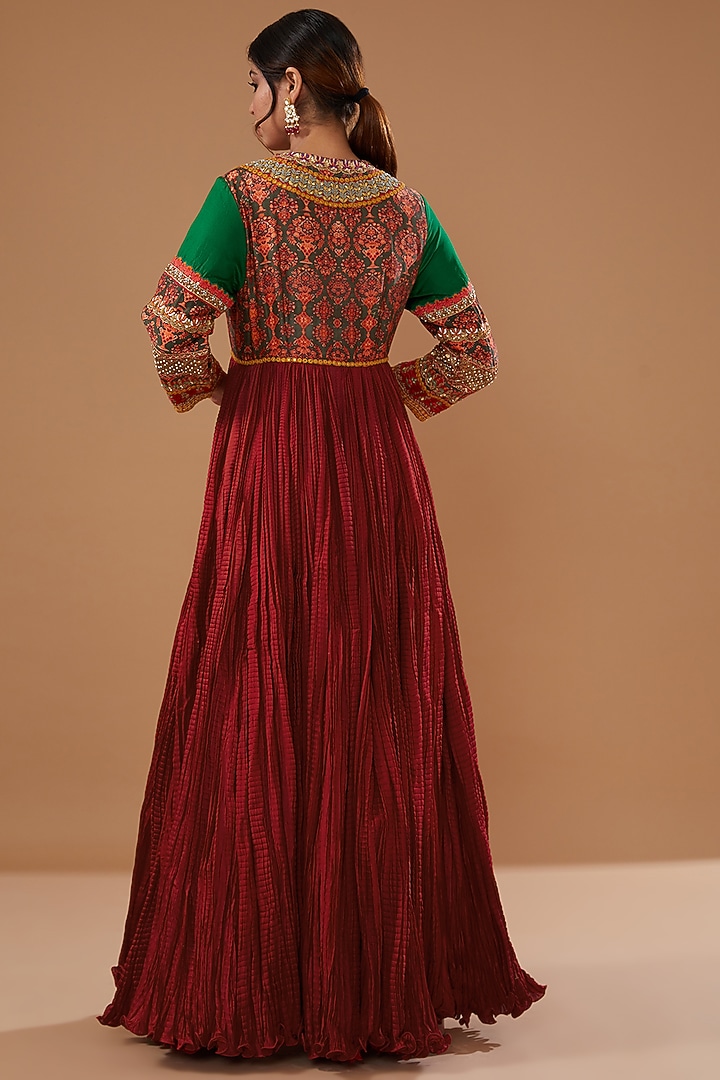 Red Chanderi Crushed Tunic Set by Debyani at Pernia's Pop Up Shop