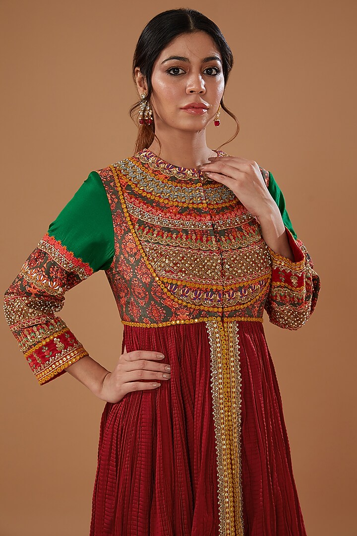 Red Chanderi Crushed Tunic Set by Debyani at Pernia's Pop Up Shop