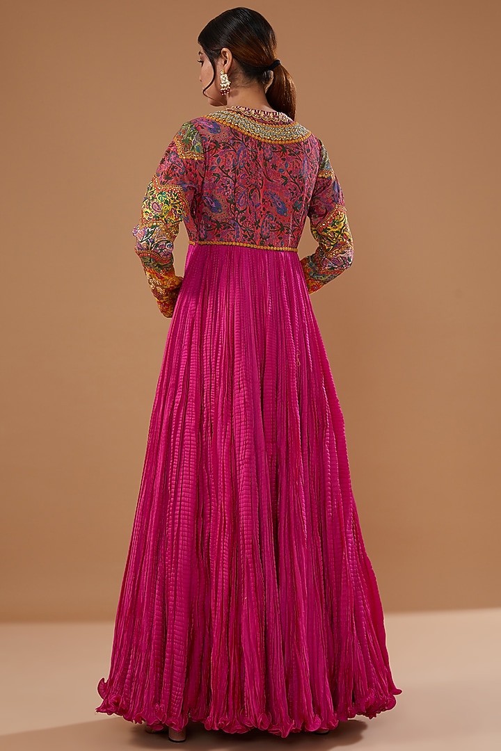 Magenta Chanderi Crushed Kalidar Bridal Anarkali Set by Debyani at Pernia's Pop Up Shop