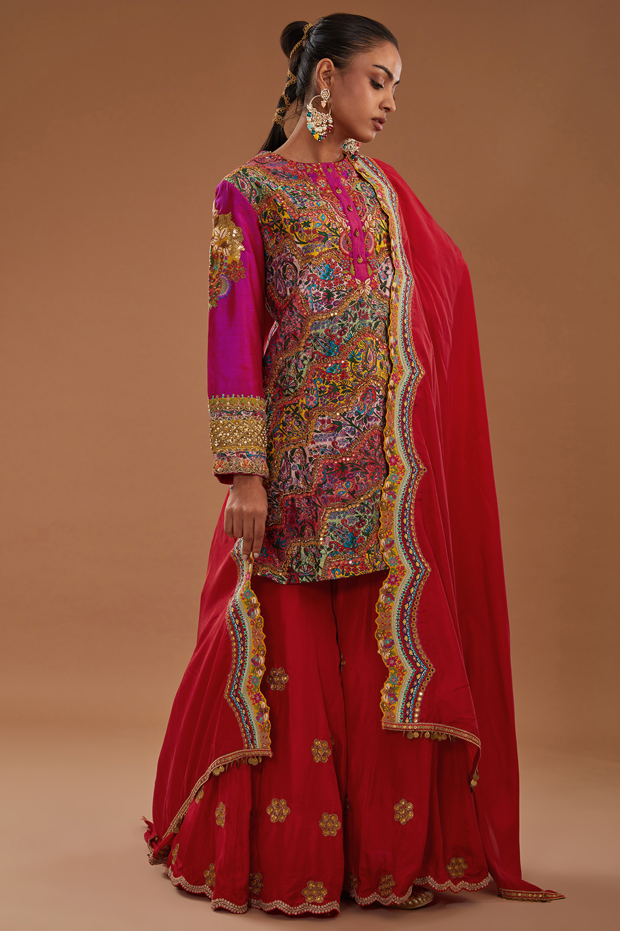 Red Chanderi Bridal Sharara Set by Debyani at Pernia's Pop Up Shop