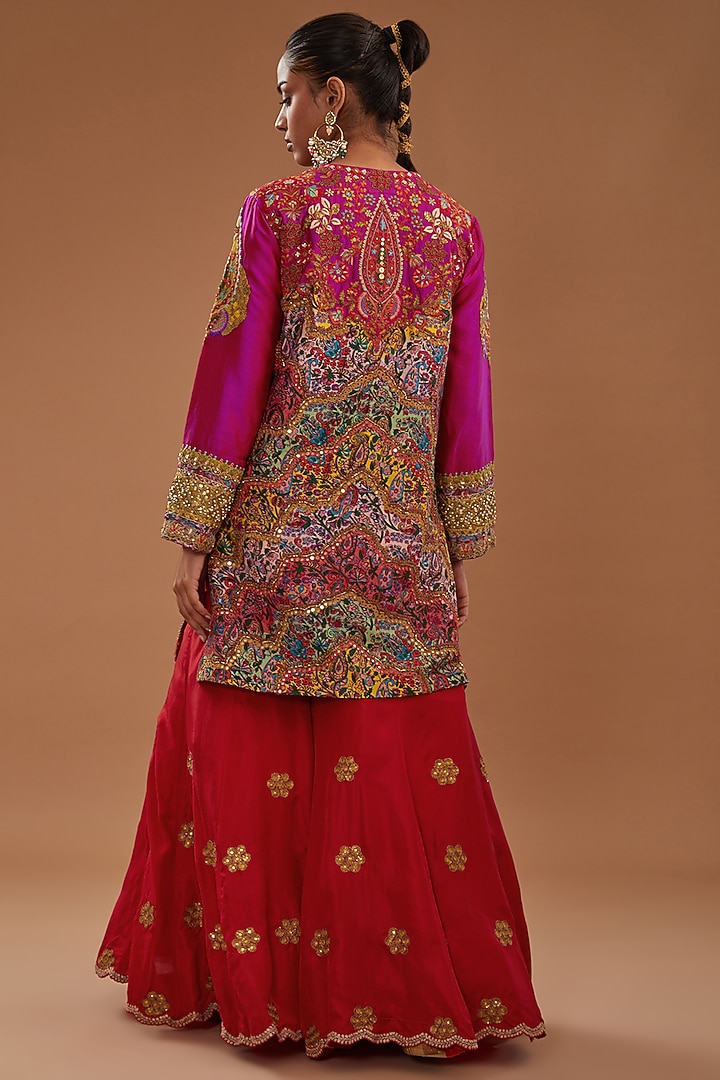 Red Chanderi Bridal Sharara Set by Debyani at Pernia's Pop Up Shop