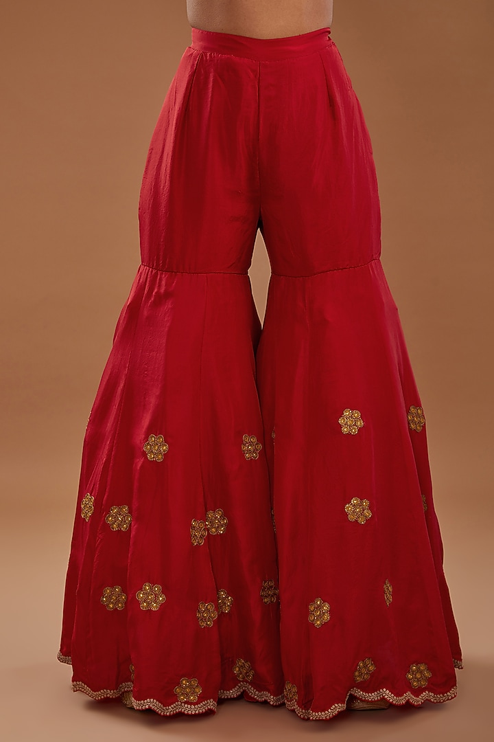 Red Chanderi Bridal Sharara Set by Debyani at Pernia's Pop Up Shop