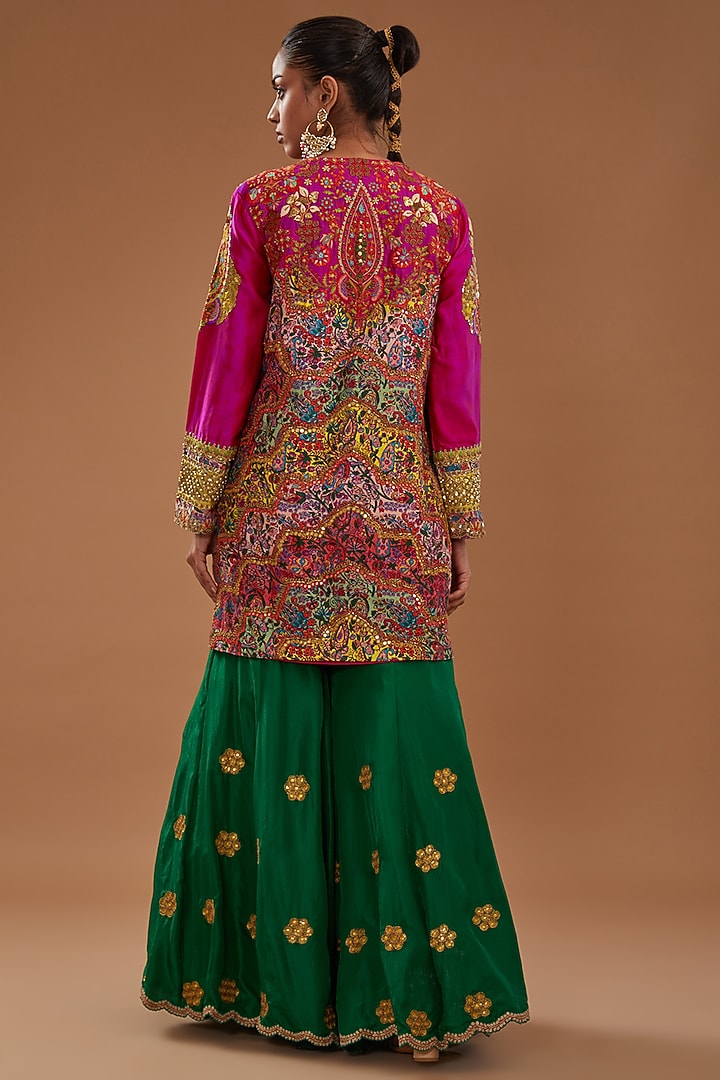 Green Chanderi Bridal Sharara Set by Debyani at Pernia's Pop Up Shop
