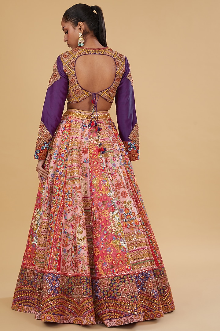 Pink Organza Mirror Work Bridal Lehenga Set by Debyani at Pernia's Pop Up Shop