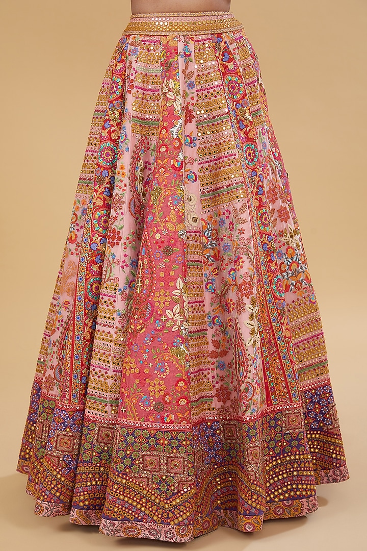 Pink Organza Mirror Work Bridal Lehenga Set by Debyani at Pernia's Pop Up Shop