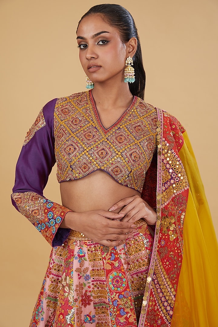 Pink Organza Mirror Work Bridal Lehenga Set by Debyani at Pernia's Pop Up Shop