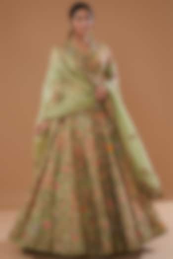 Pista Green Organza Bridal Lehenga Set by Debyani at Pernia's Pop Up Shop