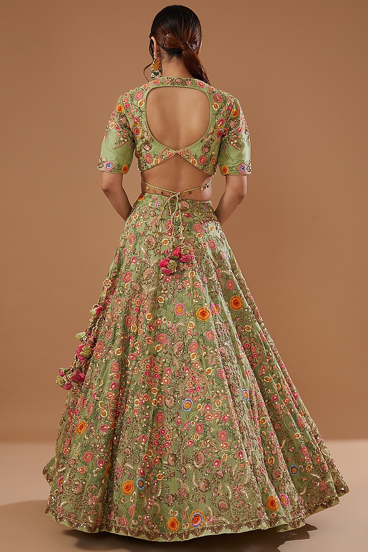 Pista Green Organza Bridal Lehenga Set by Debyani at Pernia's Pop Up Shop
