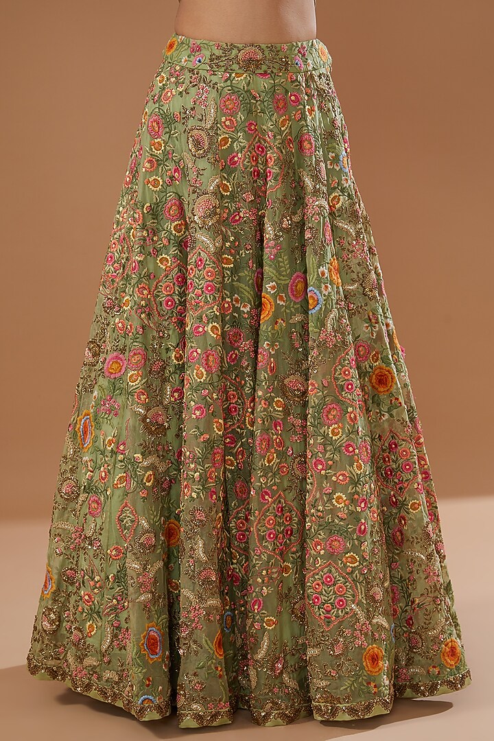 Pista Green Organza Bridal Lehenga Set by Debyani at Pernia's Pop Up Shop