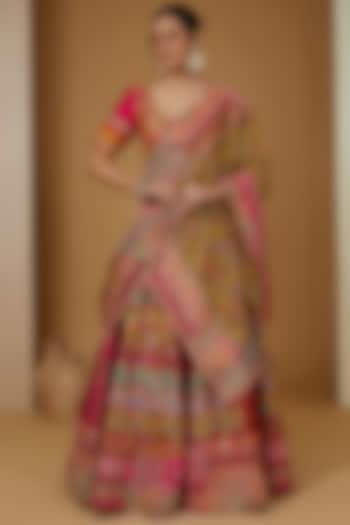 Pink Chanderi Silk Patchwork Bridal Lehenga Set by Debyani at Pernia's Pop Up Shop