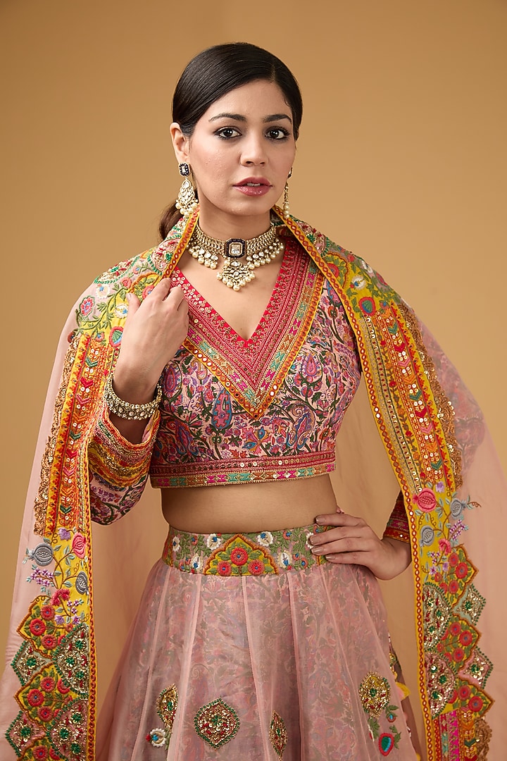Pink Silk Organza Bridal Lehenga Set by Debyani at Pernia's Pop Up Shop