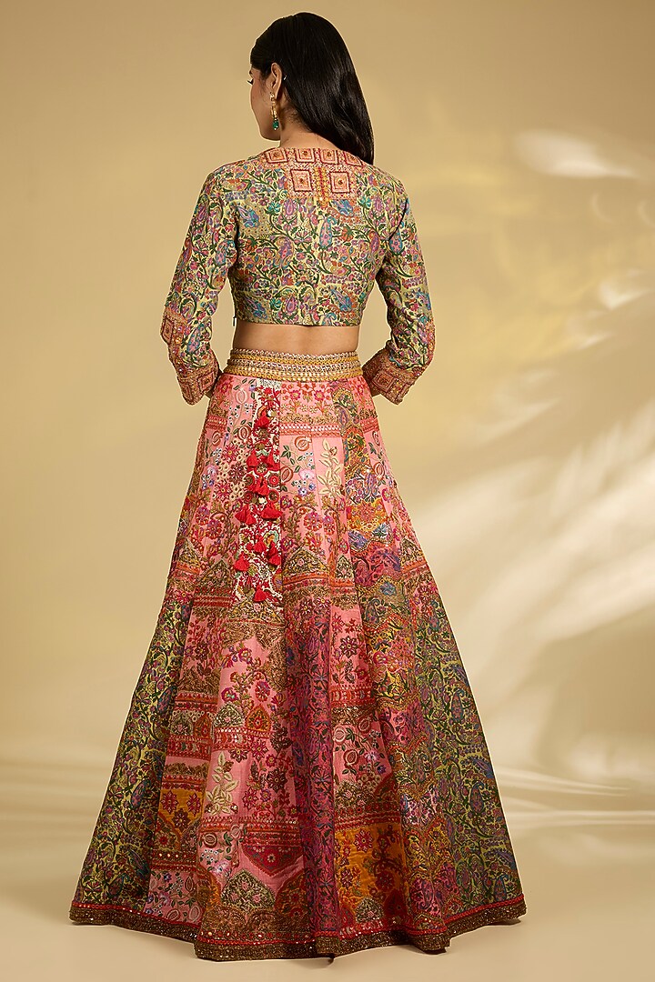 Purple & Red Silk Hand Embroidered Bridal Lehenga Set by Debyani at Pernia's Pop Up Shop