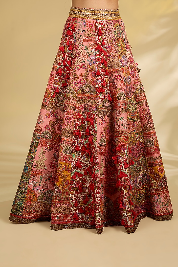 Purple & Red Silk Hand Embroidered Bridal Lehenga Set by Debyani at Pernia's Pop Up Shop