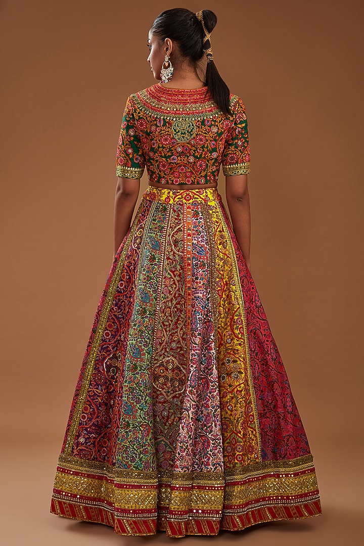 Multi-Colored Chanderi Paisley Embroidered Bridal Lehenga Set by Debyani at Pernia's Pop Up Shop