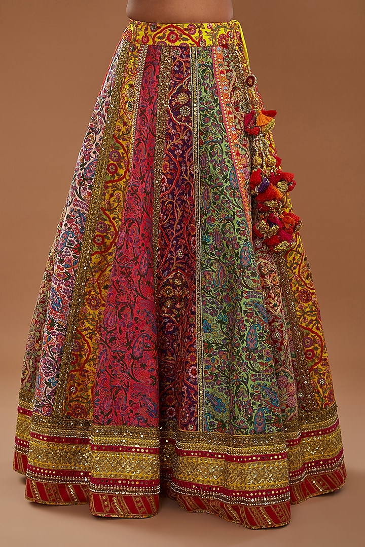 Multi-Colored Chanderi Paisley Embroidered Bridal Lehenga Set by Debyani at Pernia's Pop Up Shop