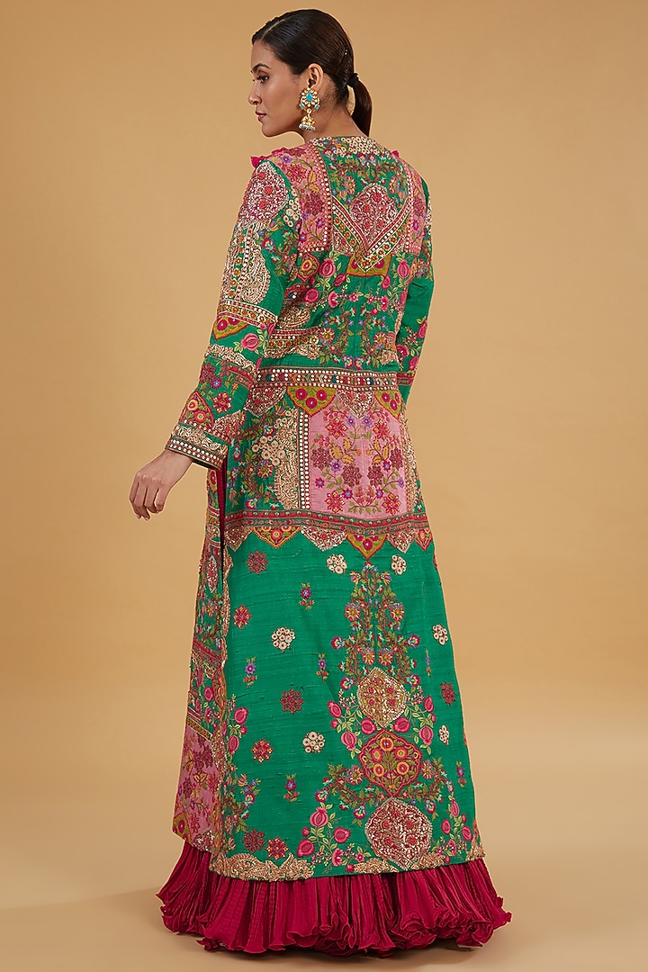 Red Raw Silk Patchwork Jacket Set by Debyani at Pernia's Pop Up Shop