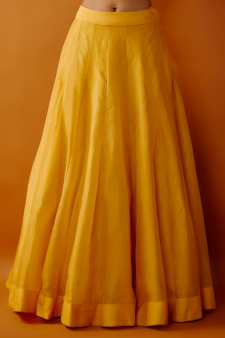 Mustard Raw Silk Jacket Lehenga Set by Debyani at Pernia's Pop Up Shop