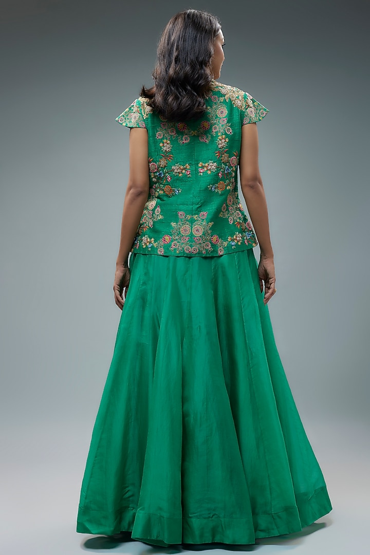 Green Silk Skirt Set by Debyani at Pernia's Pop Up Shop