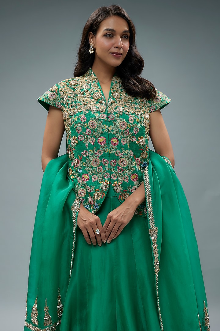 Green Silk Skirt Set by Debyani at Pernia's Pop Up Shop