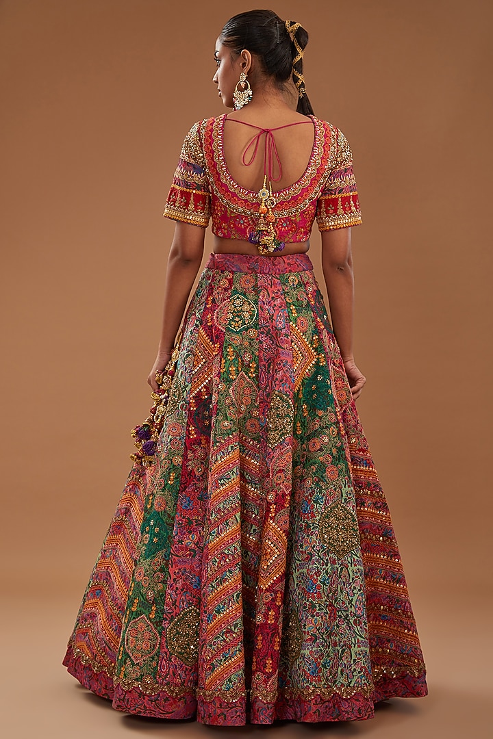 Multi-Colored Chanderi Paisley Embroidered Bridal Lehenga Set by Debyani at Pernia's Pop Up Shop