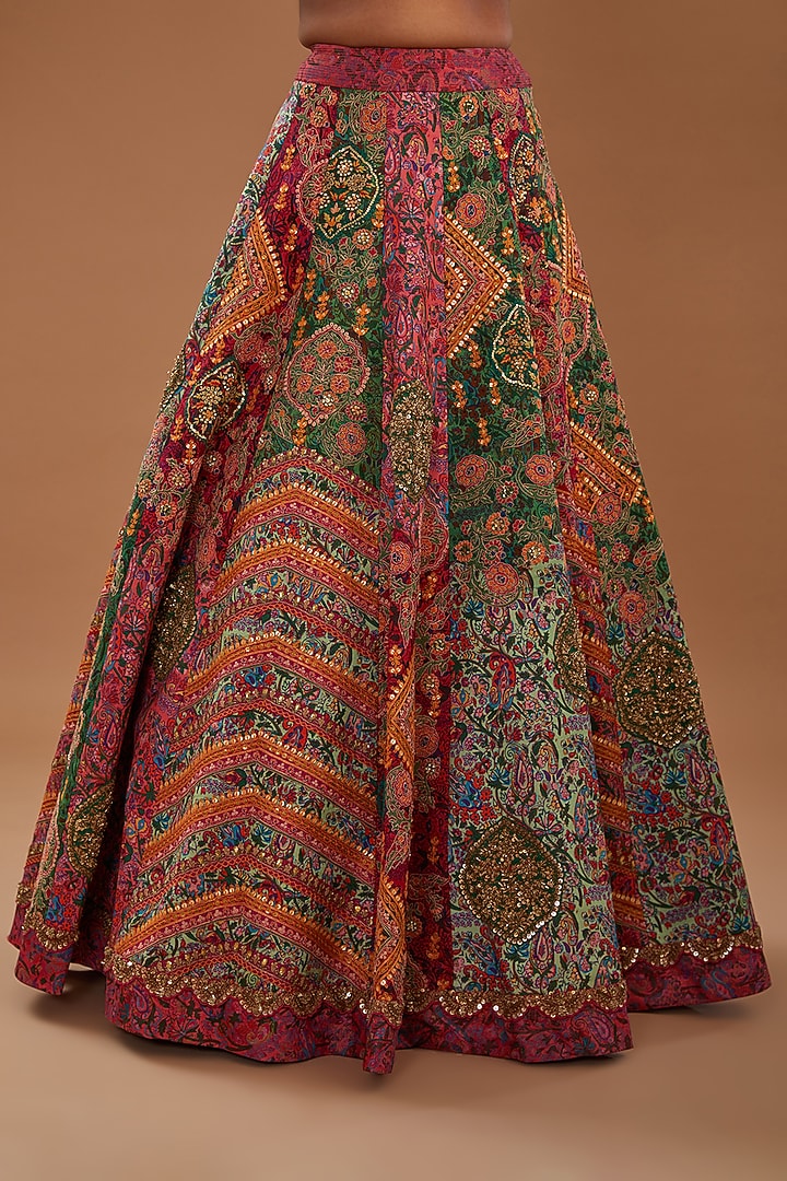 Multi-Colored Chanderi Paisley Embroidered Bridal Lehenga Set by Debyani at Pernia's Pop Up Shop