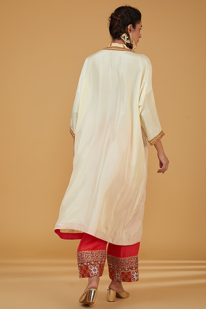 Light Beige Chanderi Silk Kurta Set by Debyani at Pernia's Pop Up Shop