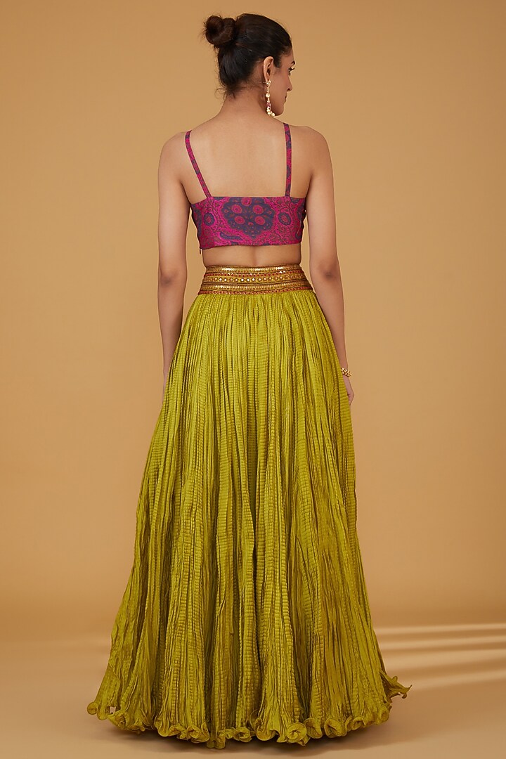 Rani Pink Chanderi Silk High-Low Cape Set by Debyani at Pernia's Pop Up Shop