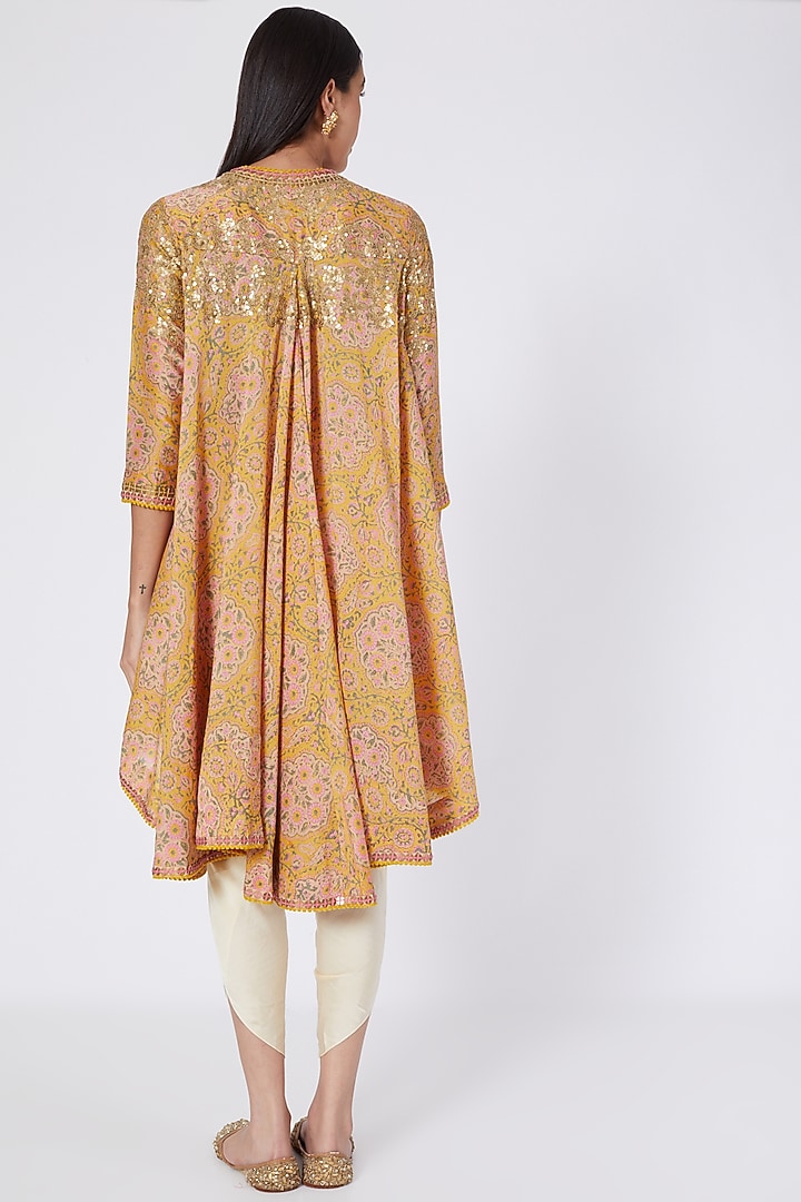 Mustard Printed & Sequins Jacket Set by Debyani at Pernia's Pop Up Shop